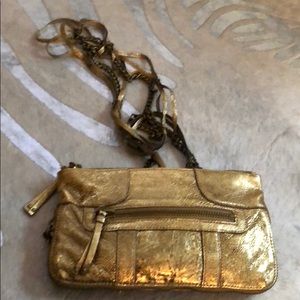 Gold leather cross body